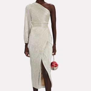 ALORA PLISSÉ ONE-SHOULDER MIDI DRESS | SAYLOR | S